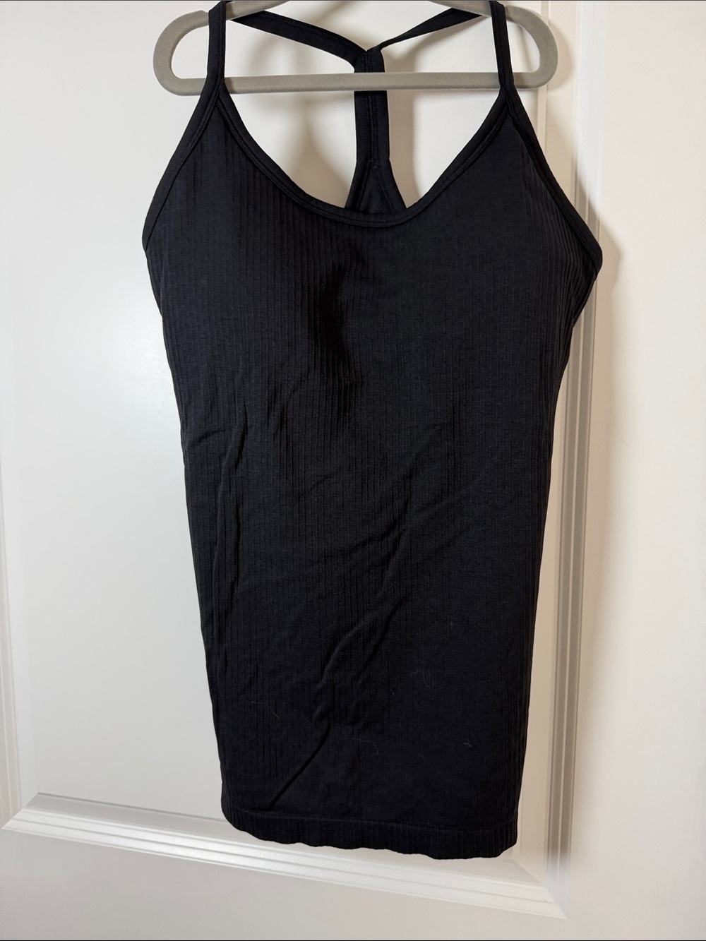 Slim Ribbed Black Tank Top with Strappy Back